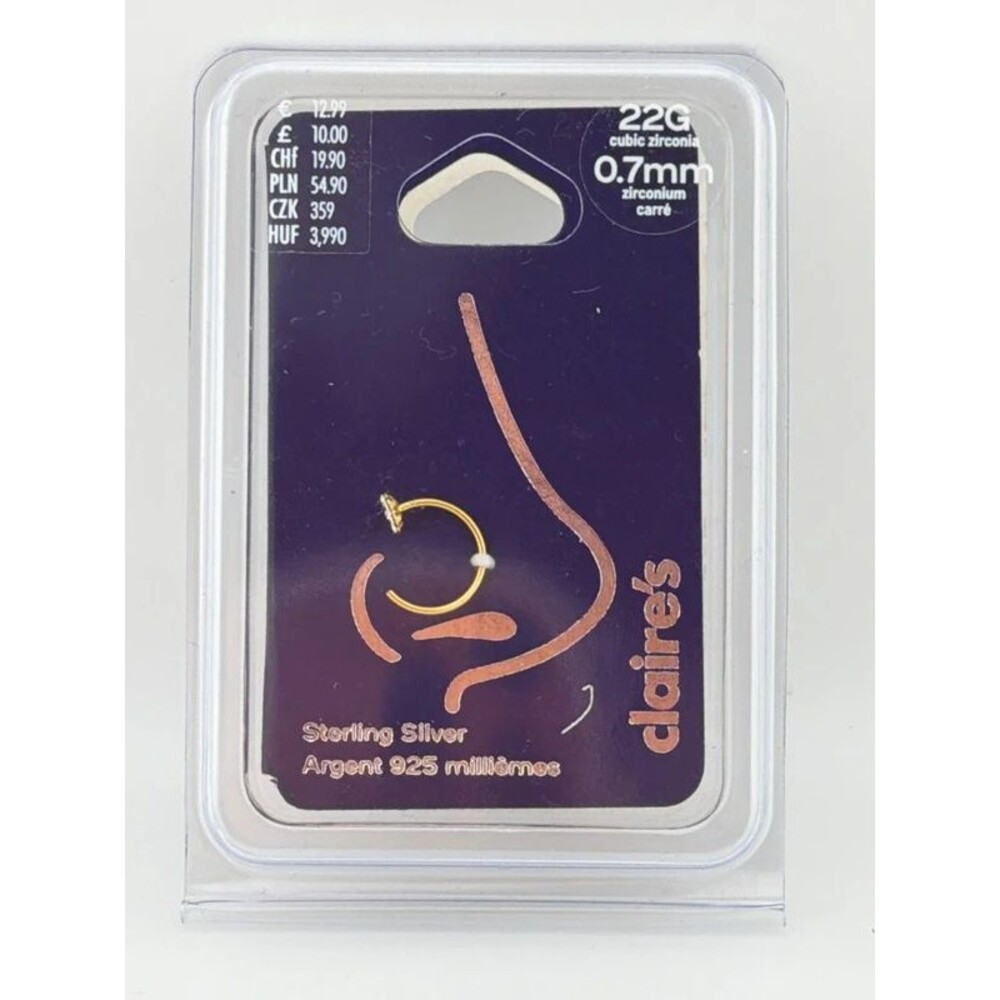 Claire’s Sterling silver nose ring with 6 CZ stones 22 gauge brand new